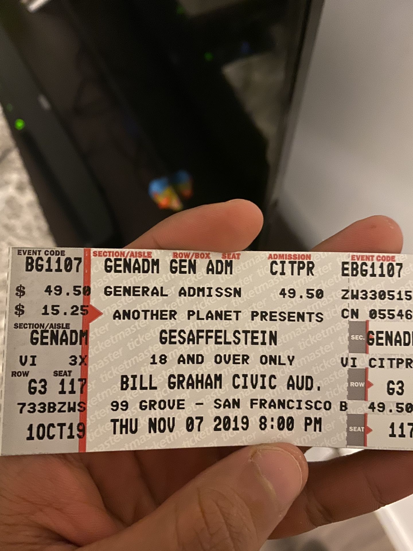 4 GA tickets to Gesaffelstein at Bill Graham Nov 7th