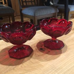 Vintage Red Fostoria Coin Glass Footed Dishes