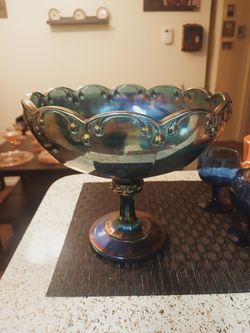 Indiana carnival glass large compote blue luster