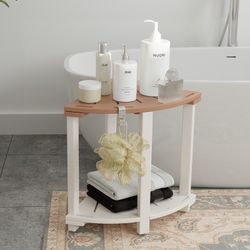 White/Brown Shower Stool for Inside Shower, Plastic Corner Shower Bench with Storage Shelf, Waterproof Shower Foot Rest for Shaving Legs