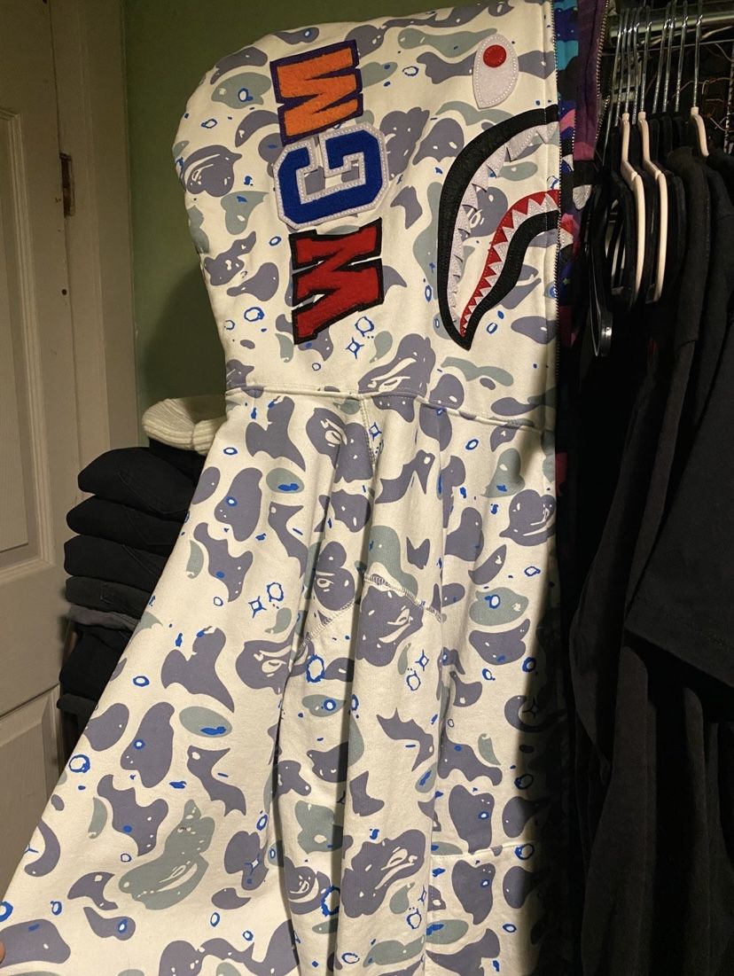 White Camo Shark Bape Hoodie