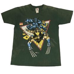 Vintage 1993 Marvel Comics Wolverine X-Men Gambit Green Tshirt Mens Small 