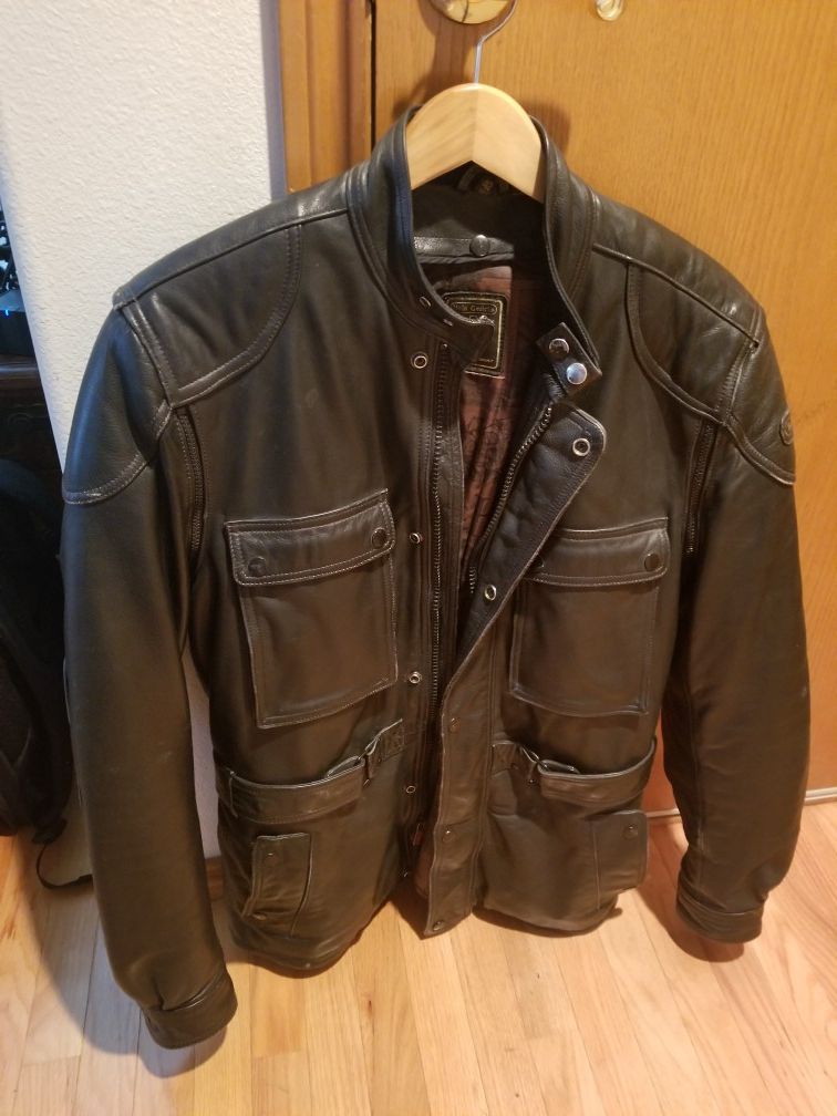 Heavy leather motorcycle jacket