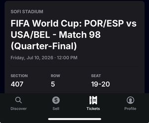 World Cup QuarterFinals tickets 07/10/26