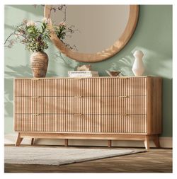 9-Drawer Fluted Wood Dresser - “Natural Oak” Color