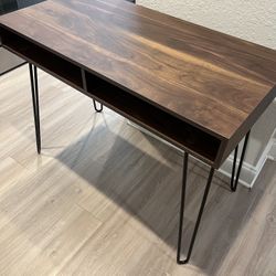 New Desk With Hairpin Legs Brown And Black Metal 