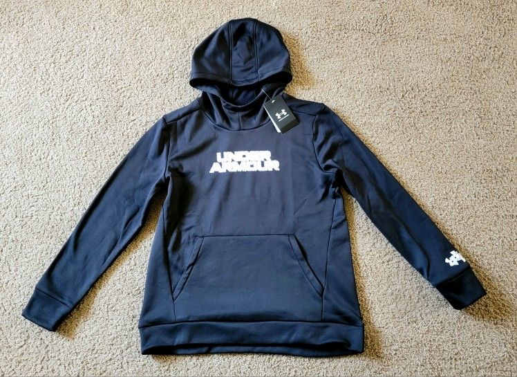 NEW Under Armour Girl's Blurry Logo Hoodie Fleece Sweatshirt Youth Black Size YLG L Large