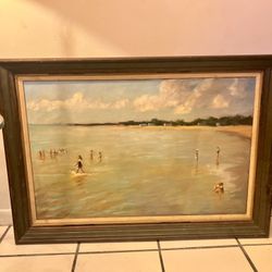 On the Beach Original Vintage Painting By Richard Slater