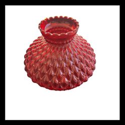 Vintage Ruby Red Quilted Diamond Glass Light Lamp Shade Crimped Edge