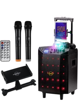 ❤️$90❤️ Starument Portable Karaoke Machine for Adults & Kids Complete Karaoke System Includes Bluetooth Speakers on Wheels, 2 Bluetooth Microphones, D