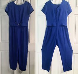 Vtg 90s Liz Claiborne royal blue preppy short sleeve dressy pants jumpsuit, 10 P