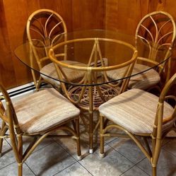 Dining Table Kitchen Food Table Bamboo Rattan 4 Chairs 
