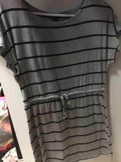 Striped shirt and striped dress/ and a blue dress