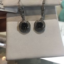 14K Round Black Diamond Earrings 