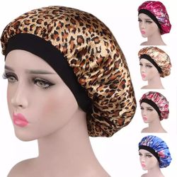 Women Satin night Sleep cap hair Large bonnet head cover Elastic band 