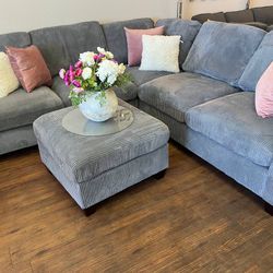 Gray Sectional & Ottoman 