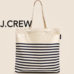 (NEW) WOMEN’S J.CREW IVORY NAVY REUSABLE EVERYDAY TOTE - SIZE: OS (ONE SIZE)