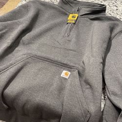 NEW Carhartt Loose Fit Midweight Quarter-Zip Mock-Neck Sweatshirt in Heather Grey 