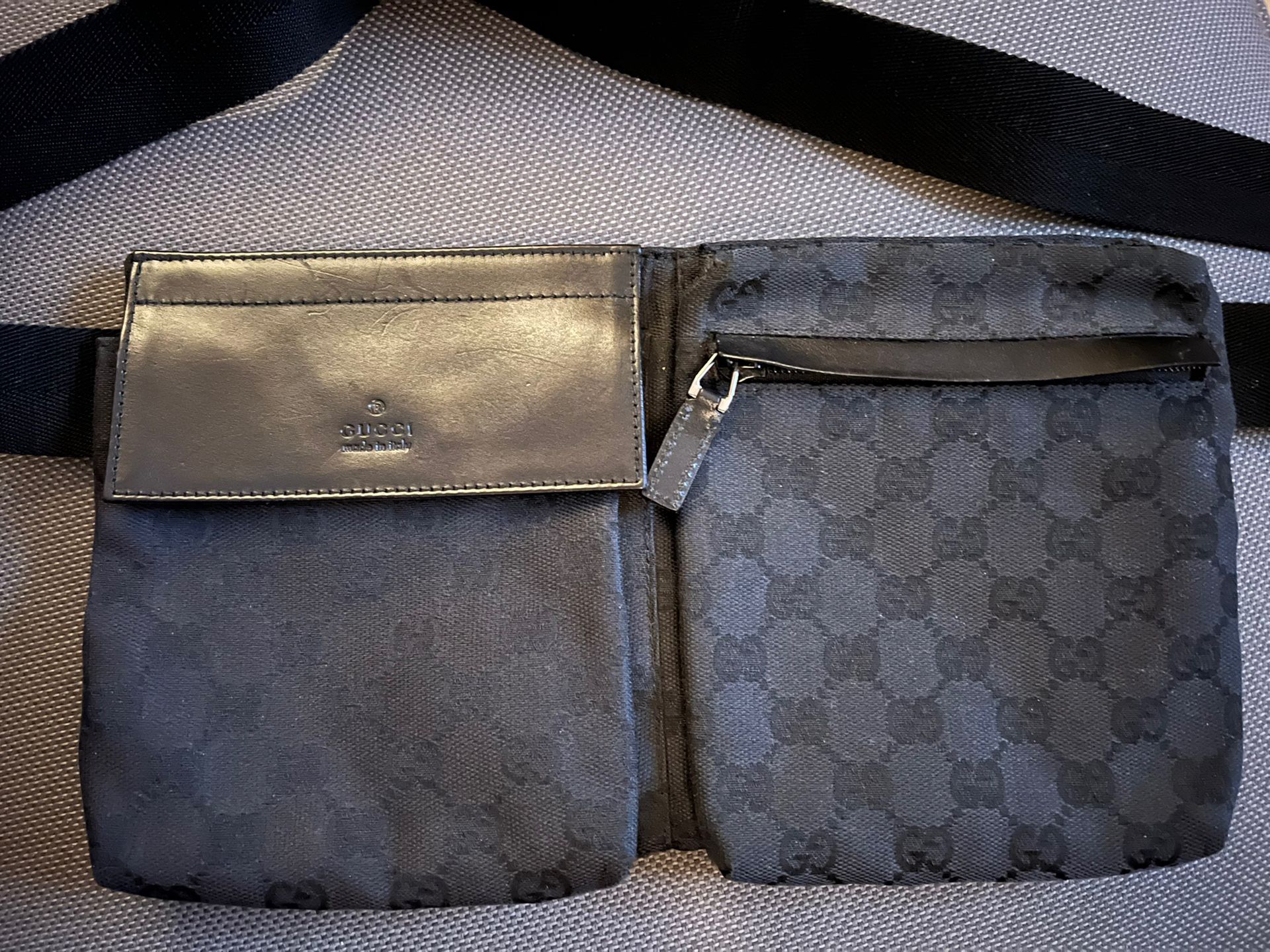 Gucci Belt Gg Canvas Black Leather Shoulder Bag