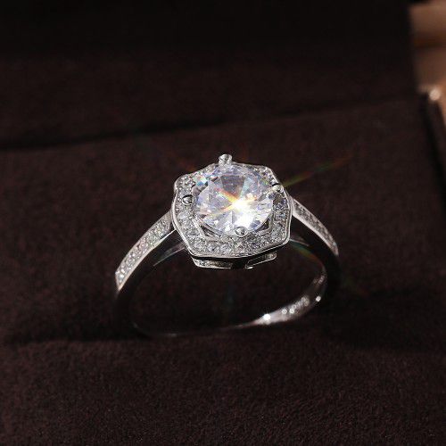 "Engagement Hollow Anillos Sparkling Round CZ Dainty Silver Rings, L133
 
 