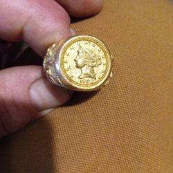 18k Solid Gold 1902 Liberty Head Coin Ring