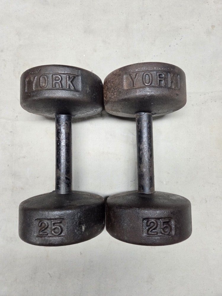2 X 25 LBS. YORK DUMBBELLS