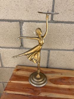 Vintage Brass Ballerina Candlestick Holder - Art Deco Style Dancer Figurine