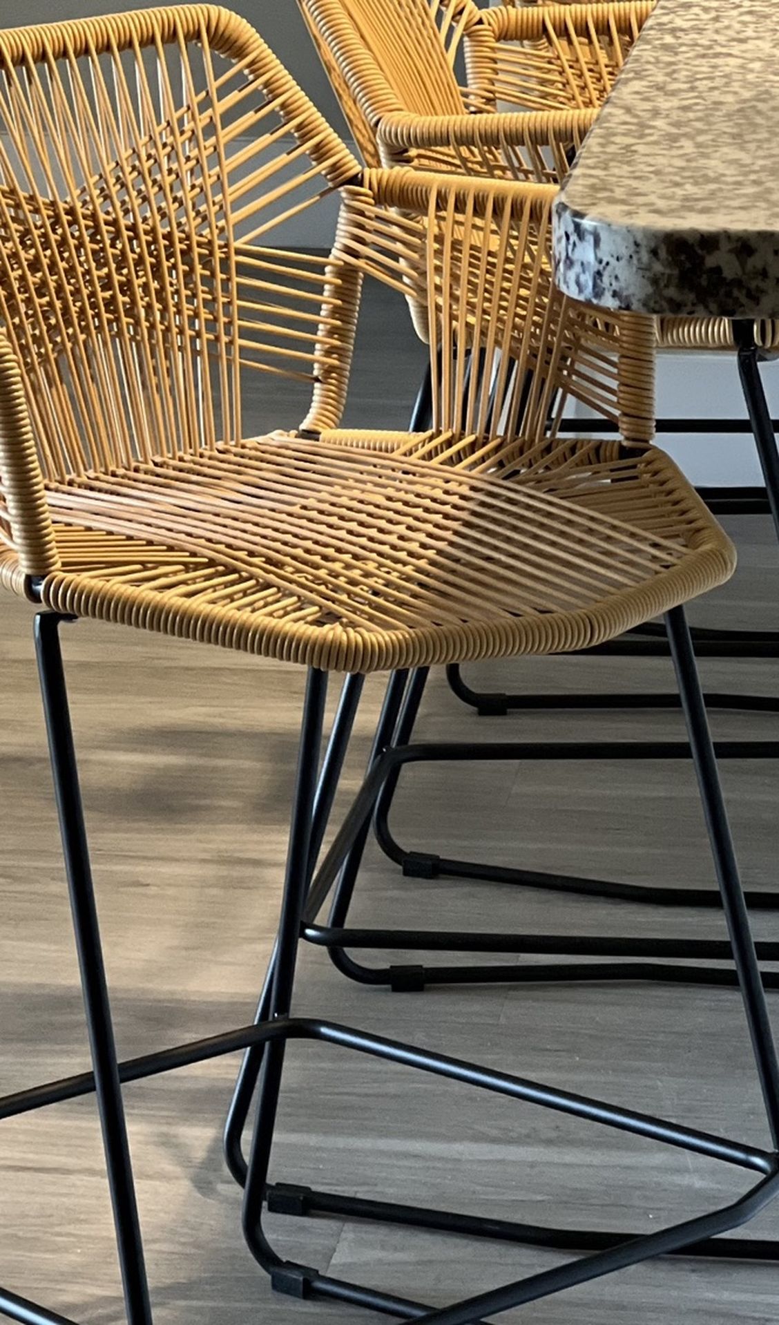 Boho Style Rattan Bar Stools, Set of 4
