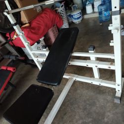 White bench press set with adjustable chair and adjustable for Squat station