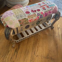 Indian Handmade Kilim Wooden Bench