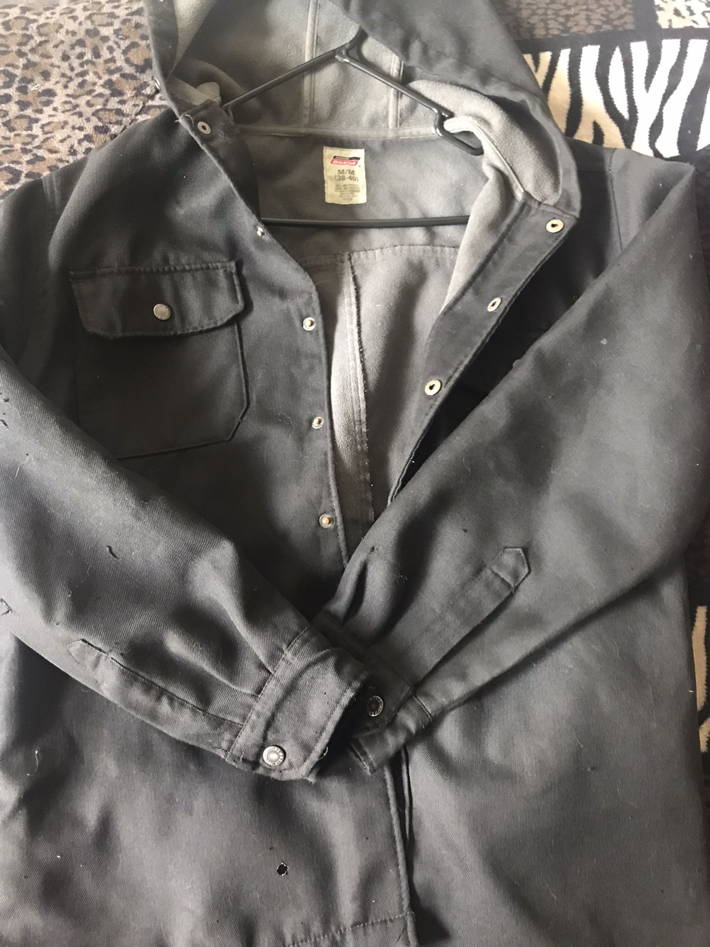 Vintage Dickies Black Hooded Canvas Fleece Lined Work Jacket
