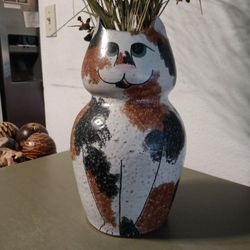 Calico Cat Pottery Vase 12"