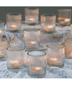 New 48pcs Votive Candle Holders, Clear Glass Tea Lights Candle Holder in Bulk for Table Centerpiece, Tealight Candle Holder for Weddings, Home Decor, 