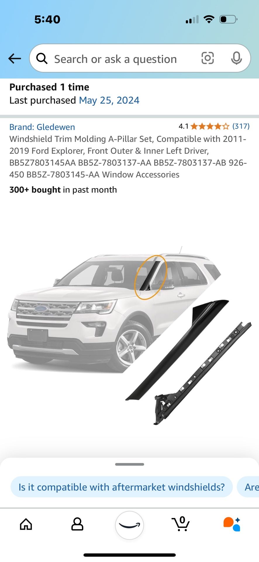 Ford Explorer windshield trim
