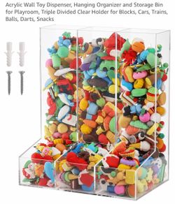 Acrylic Wall Toy Dispenser, Hanging Organizer and Storage Bin for Playroom, Triple Divided Clear Hol