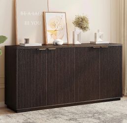 Dark Gray Fluted Sideboard Buffet Cabinet 63”