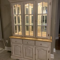 Distressed Finish Lighted China Cabinet
