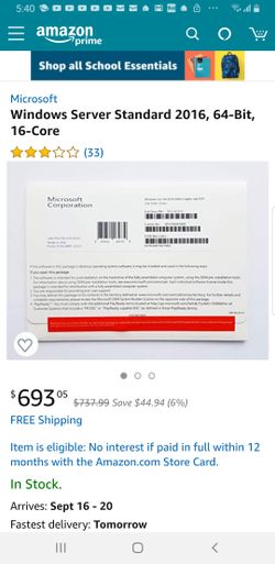 Windows Server standard 2016 64 Bit