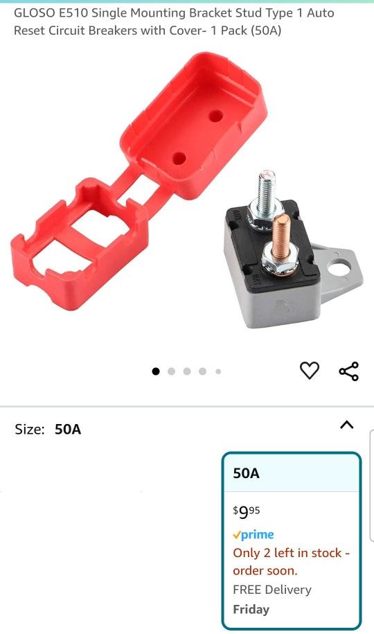 2PK Single Mount 50A 24V Bracket Stud Type 1 Auto Reset Circuit Breaker