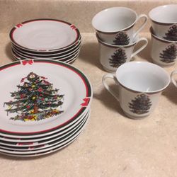 Vintage Bradlees Evergreen Fine Porcelain 6 Piece Set Sold As Is