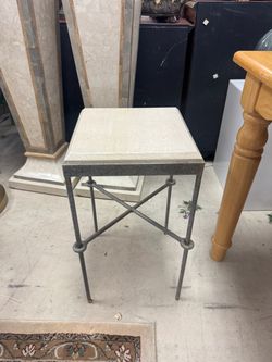 Stone Top Iron Side Table - 22” H