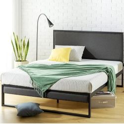 Christina Upholstered Platform Bed with Headboard Shelf, Queen size (Mattress Sold Separately)