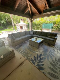 Large grey outdoor patio sectional set