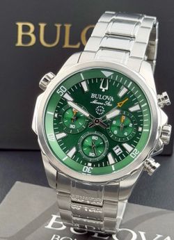 Bulova Marine Star 96B396 Men's Classic Green Dial Chronograph Quartz Watch 43MM
