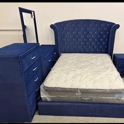 BLUE VELVET bed 😍 - TALL HEADBOARD W/ Diamonds