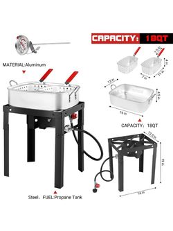 Propane Deep Double-Basket Fish Fryer with lids 18Qt Square Aluminum Pot