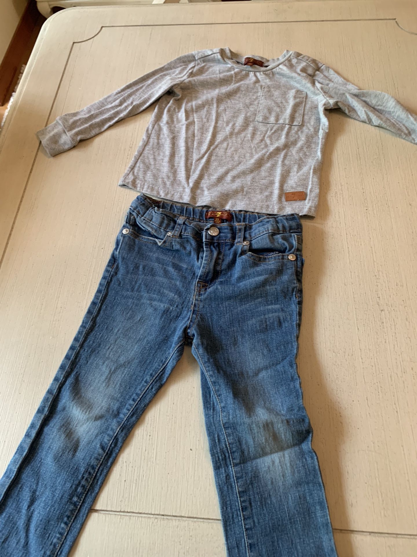 Cute Boys 3T 7 For Mankind Long Sleeve Gray Shirt And Jeans Set