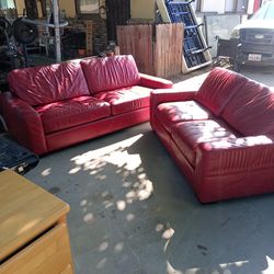 Beautiful Red Leather Couch Sofa Loveseat Set