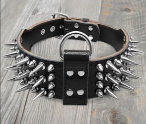 2" Wide Luxury Sharp Spiked Dog Collar,  for Large Dogs, Black, XL, Neck for 21-24"