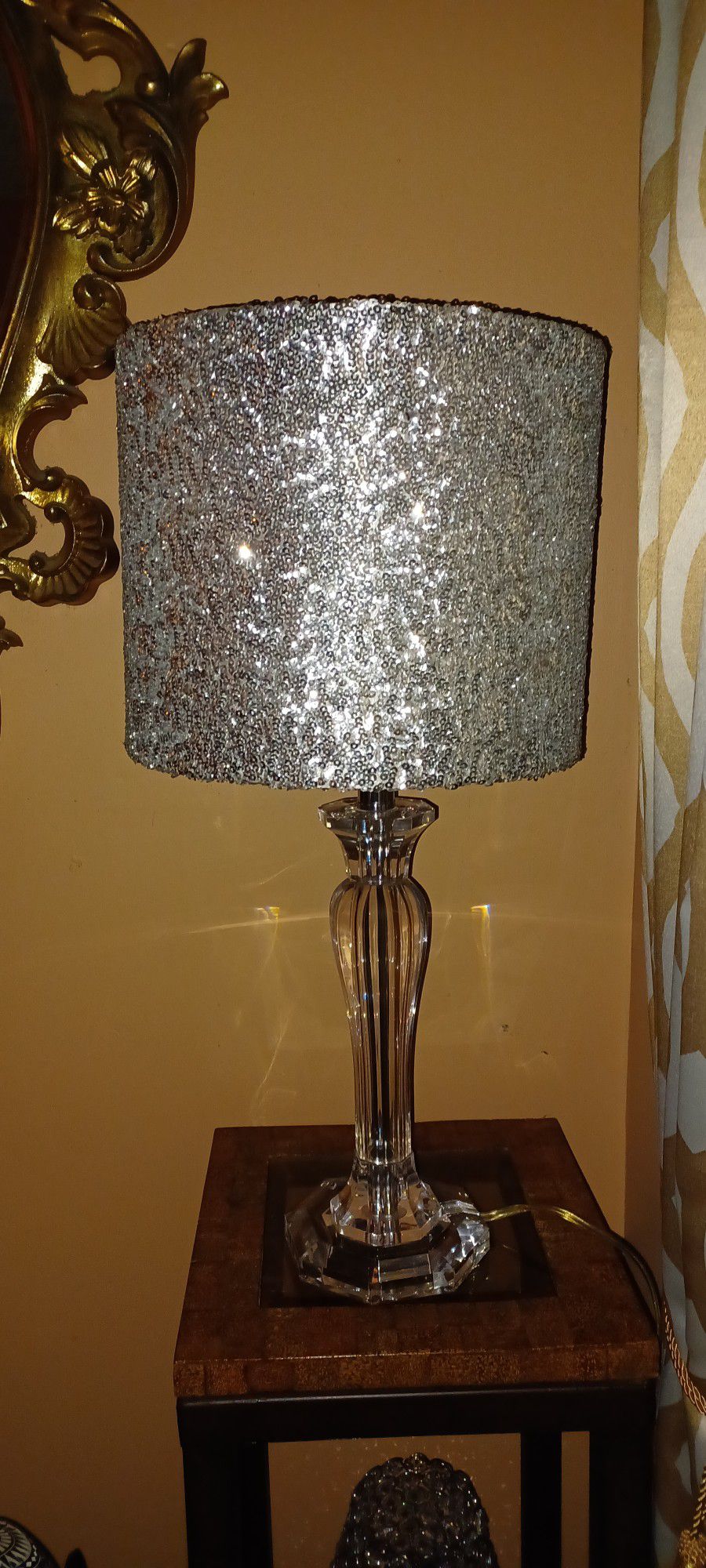 Beautiful  Acrylic Lamp & Silver Sequin Shade